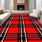 Crimson Plaid Linework Square Rug