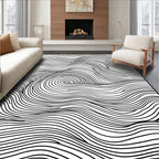 Abstract Black and White Swirl Lines Rug
