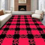 Red Black Checkered Textured Rug