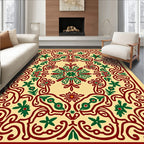 Crimson Green Floral Curvilinear Frame Rug