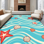 Aqua Red Starfish Shell Waves Rug