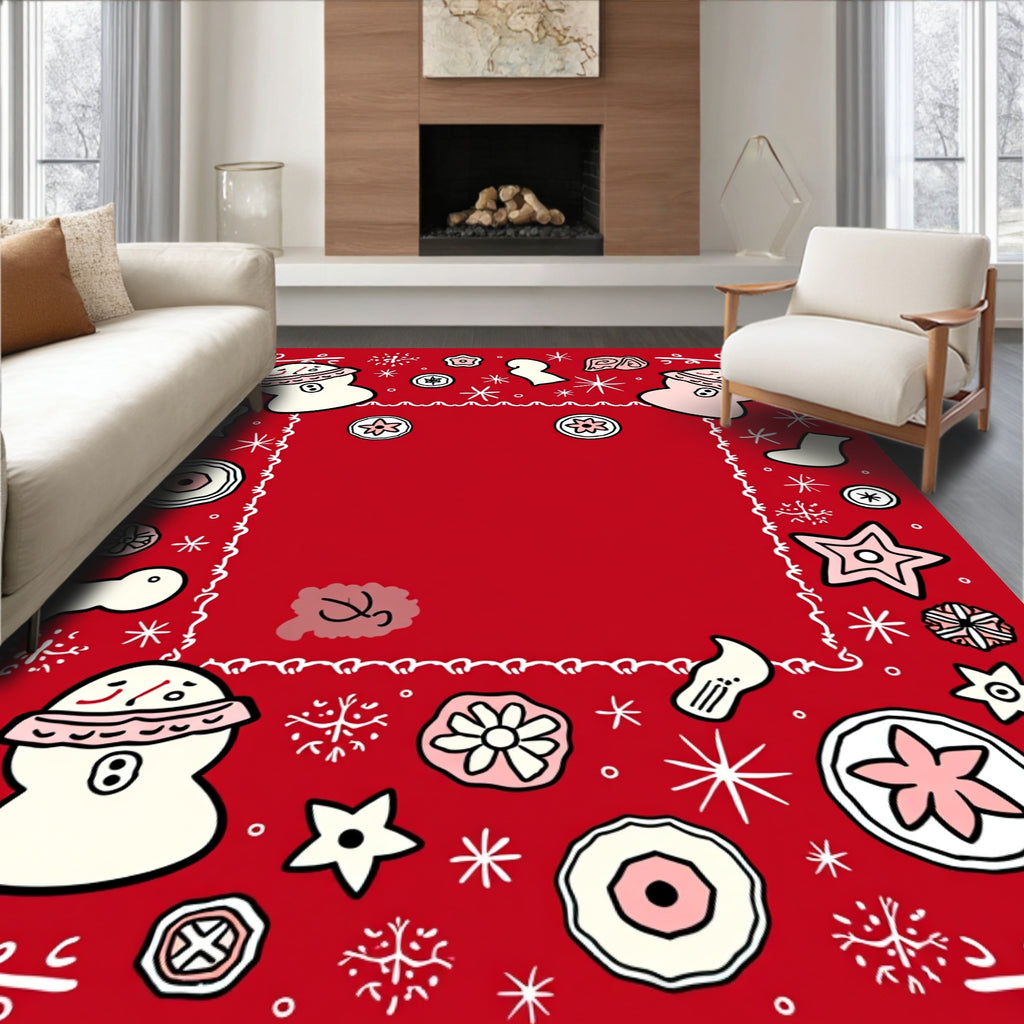 Charming Snowman Flower Frame Rug