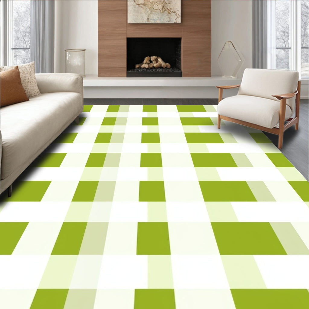 Green and White Gingham Blocks Rug