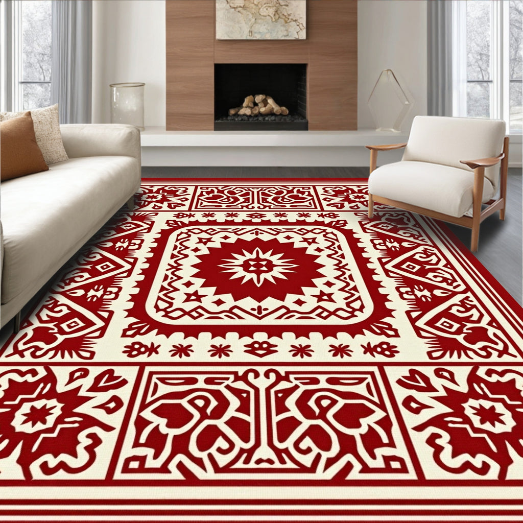 Crimson Cream Intricate Medallion Rug