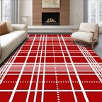 Classic Red White Plaid Squares Rug