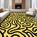 Bold Black Swirls Yellow Lines Rug