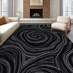 Minimalist Black Swirl Abstract Rug