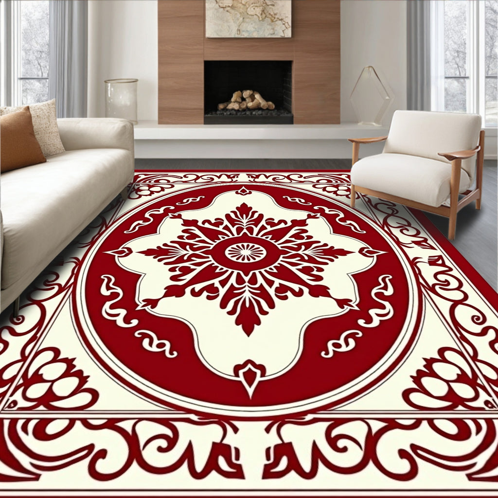 Crimson Ivory Ornate Medallion Rug