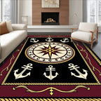 Maroon Compass Anchor Nautical Theme Rug