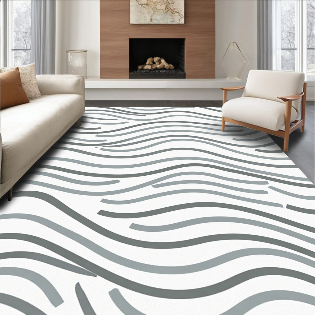 Modern Gray Wave Stripe Rug