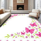 Whimsical Pink Butterfly Garden Border Rug