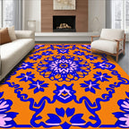 Vibrant Blue Orange Floral Medallion Rug