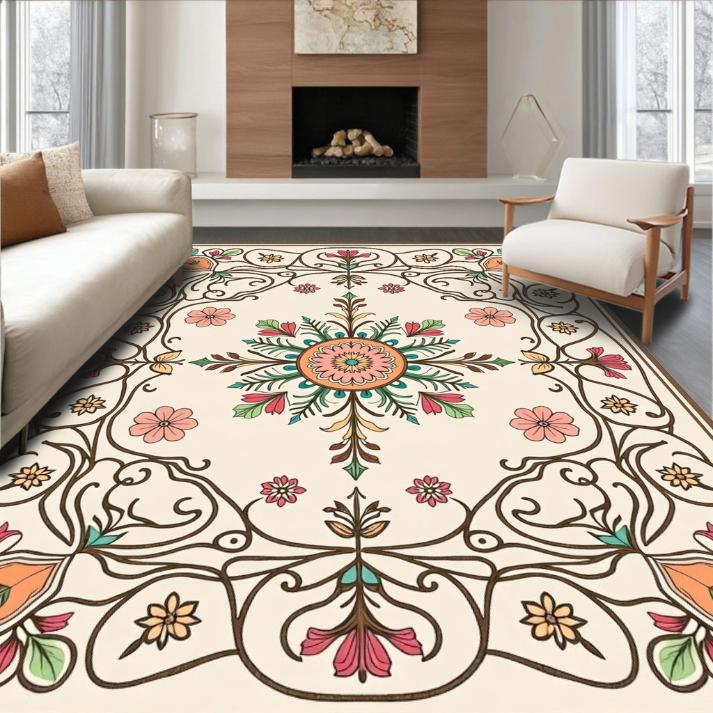 Art Nouveau Floral Coral and Teal Rug