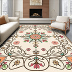 Art Nouveau Floral Coral and Teal Rug