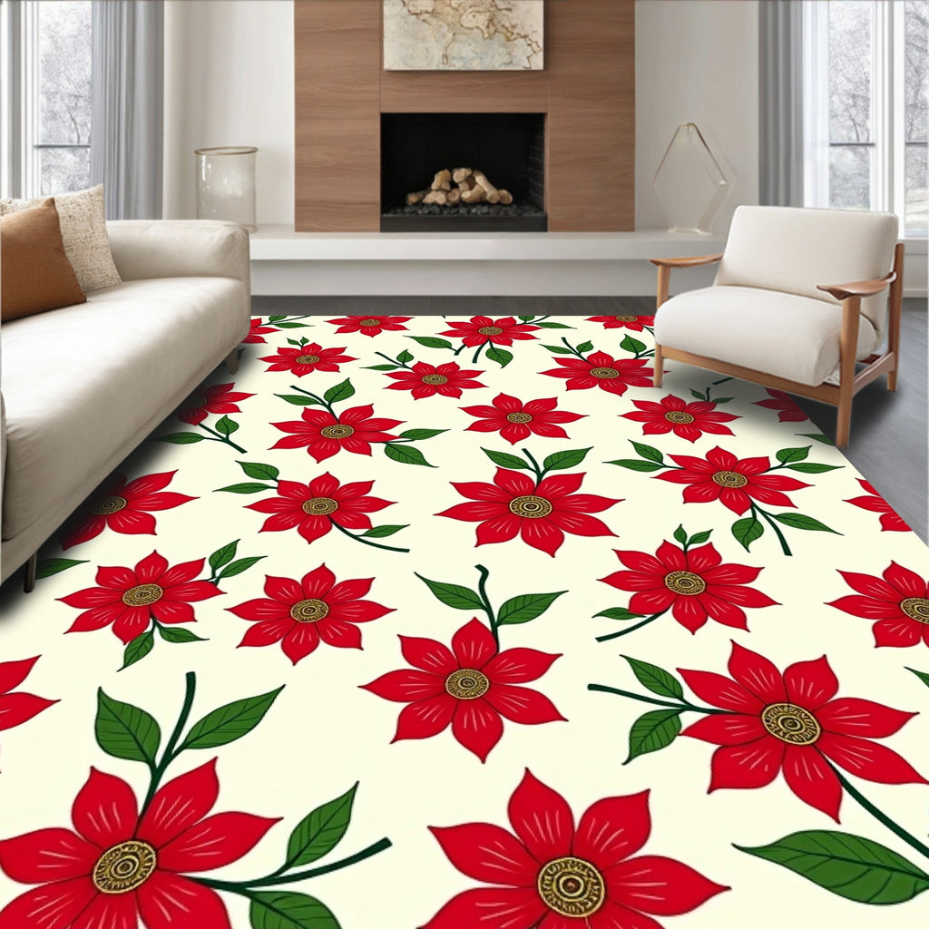 Red Floral Garden Composition Rug