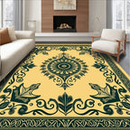 Golden Teal Floral Medallion Border Rug