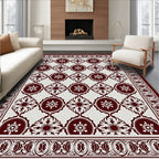 Regal Crimson Floral Geometric Border Rug