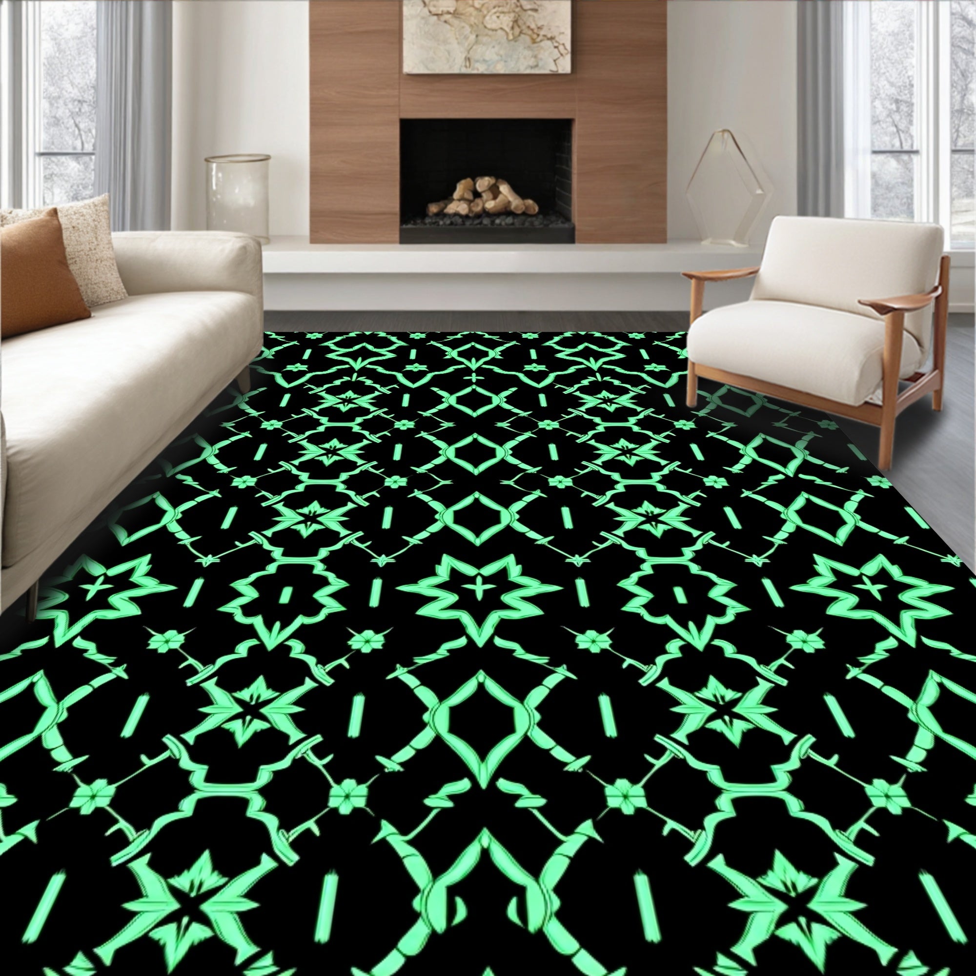 Mint Green Art Deco Lattice Rug