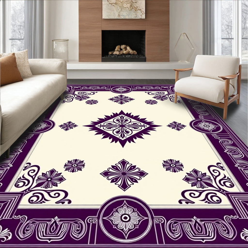 Regal Purple Floral Medallion Border Rug