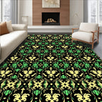 Ornate Black Emerald Floral Damask Rug
