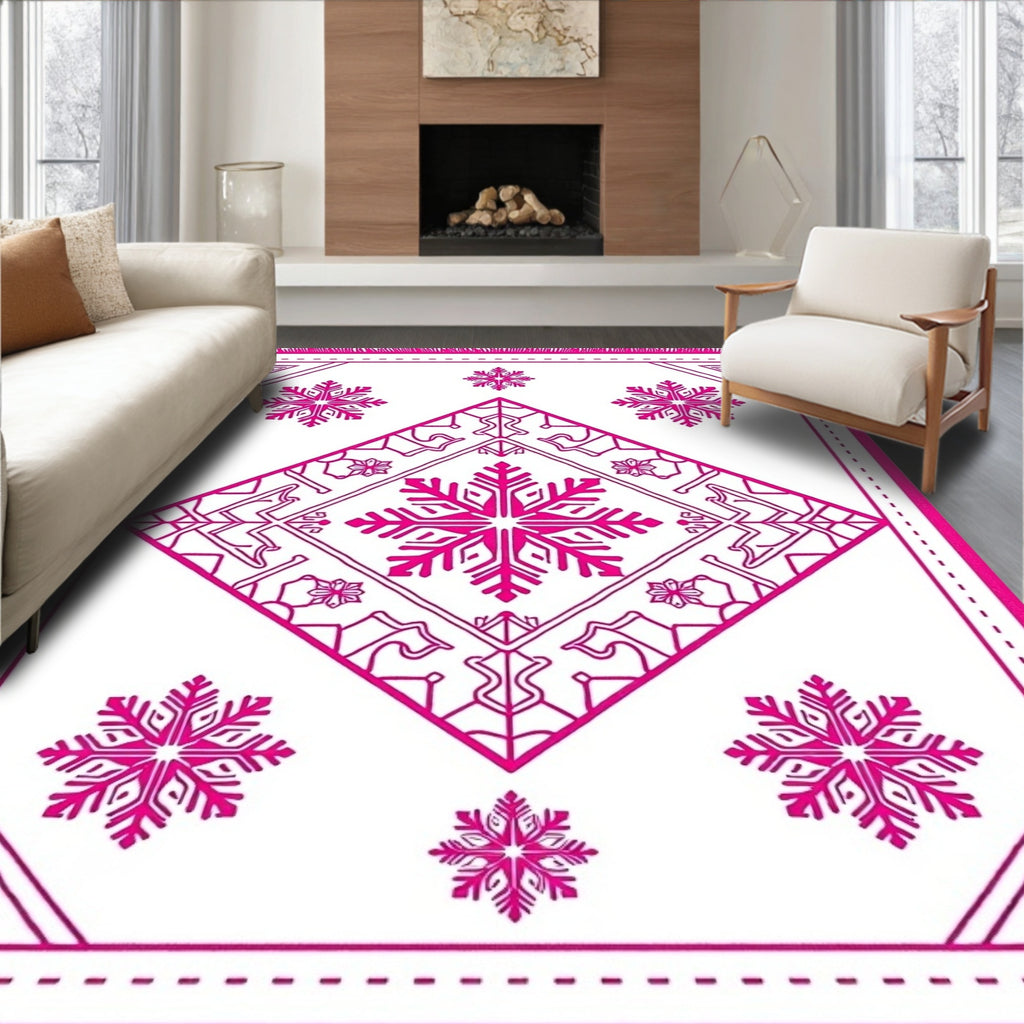 Hot Pink Snowflake Diamond Border Rug
