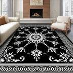 Black White Ornate Floral Mandala Rug