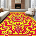 Vibrant Red Yellow Sunburst Mandala Rug