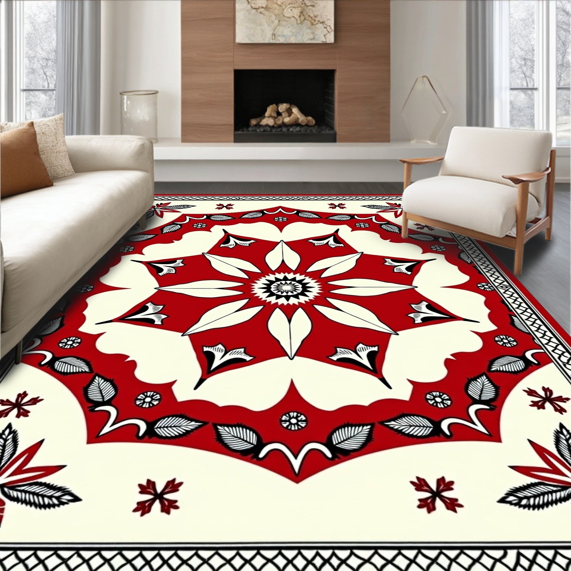 Crimson Medallion Floral Border Rug