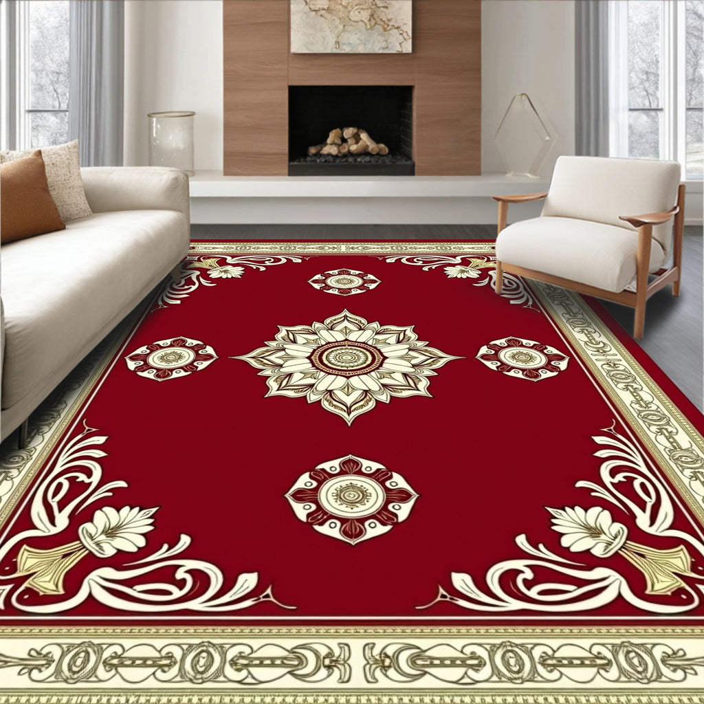 Rich Crimson Floral Medallion Rug