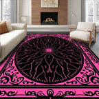 Radiant Pink Black Floral Medallion Rug