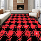 Red Black Plaid Snowflakes Rug