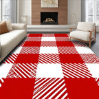 Bold Red White Gingham Lines Rug