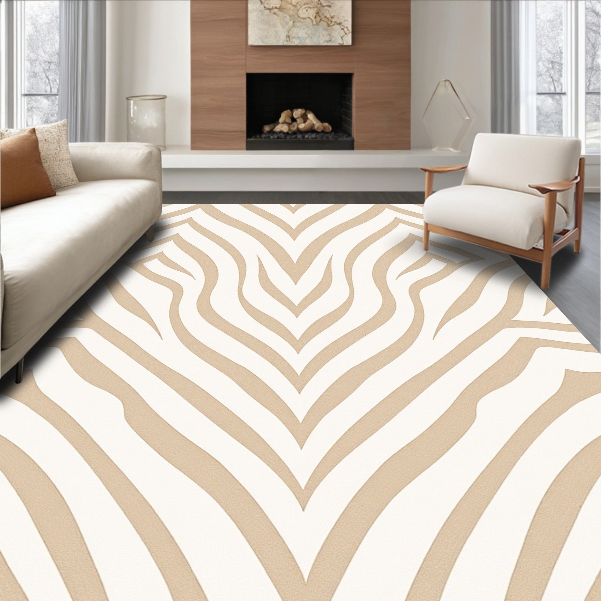 Neutral Tan Zebra Stripe Rug