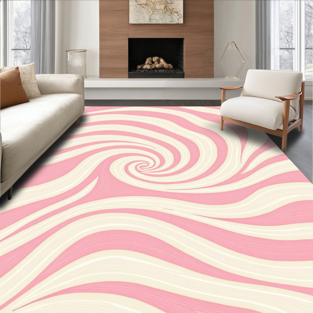 Sweet Pink Swirl Candy Stripes Rug