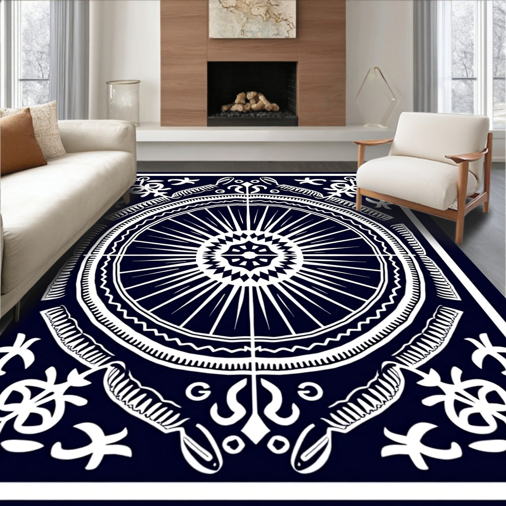 Deep Blue Sunburst Mandala Rug