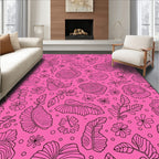 Vibrant Pink Floral Leaf Arrangement Rug