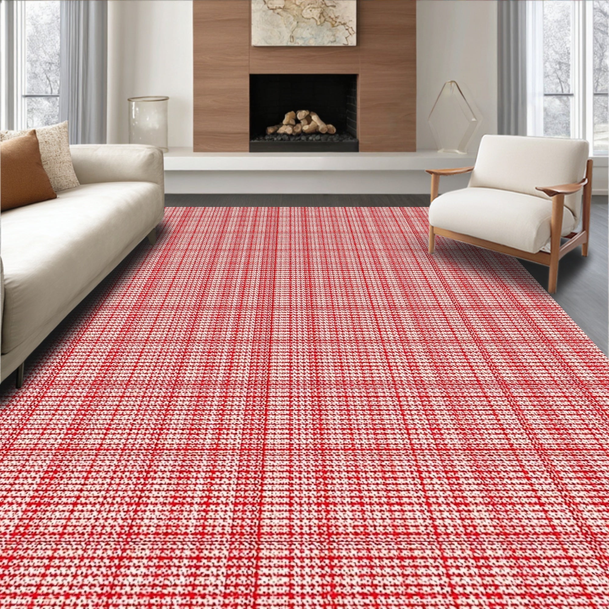 Classic Red White Checkered Textile Rug
