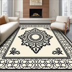 Cream Black Ornate Medallion Border Rug