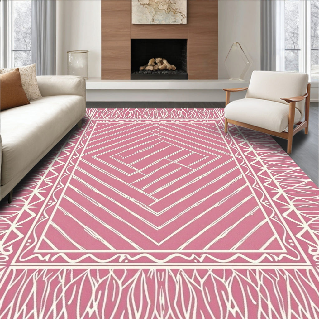 Pink Diamond Geometric Vine Border Rug
