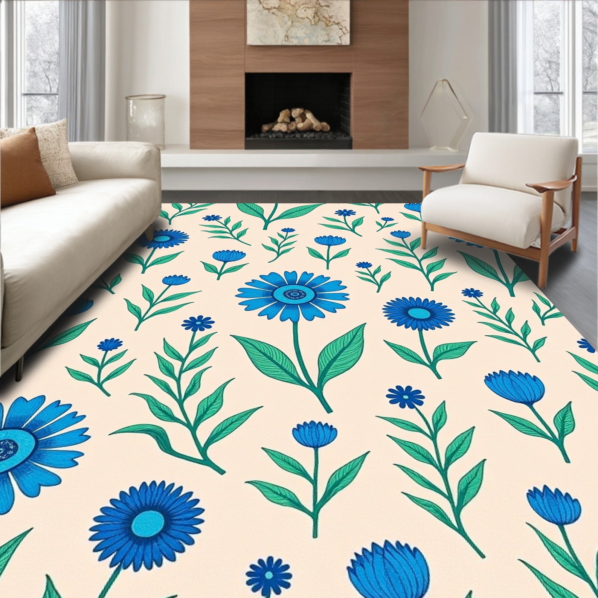 Bold Royal Blue Floral Meadow Rug