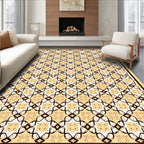 Cream and Brown Interlocking Arabesque Rug