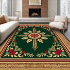 Rich Emerald Floral Vine Border Rug
