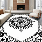 Black White Central Medallion Ornament Rug