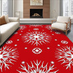 Festive Red White Snowflake Mandala Rug