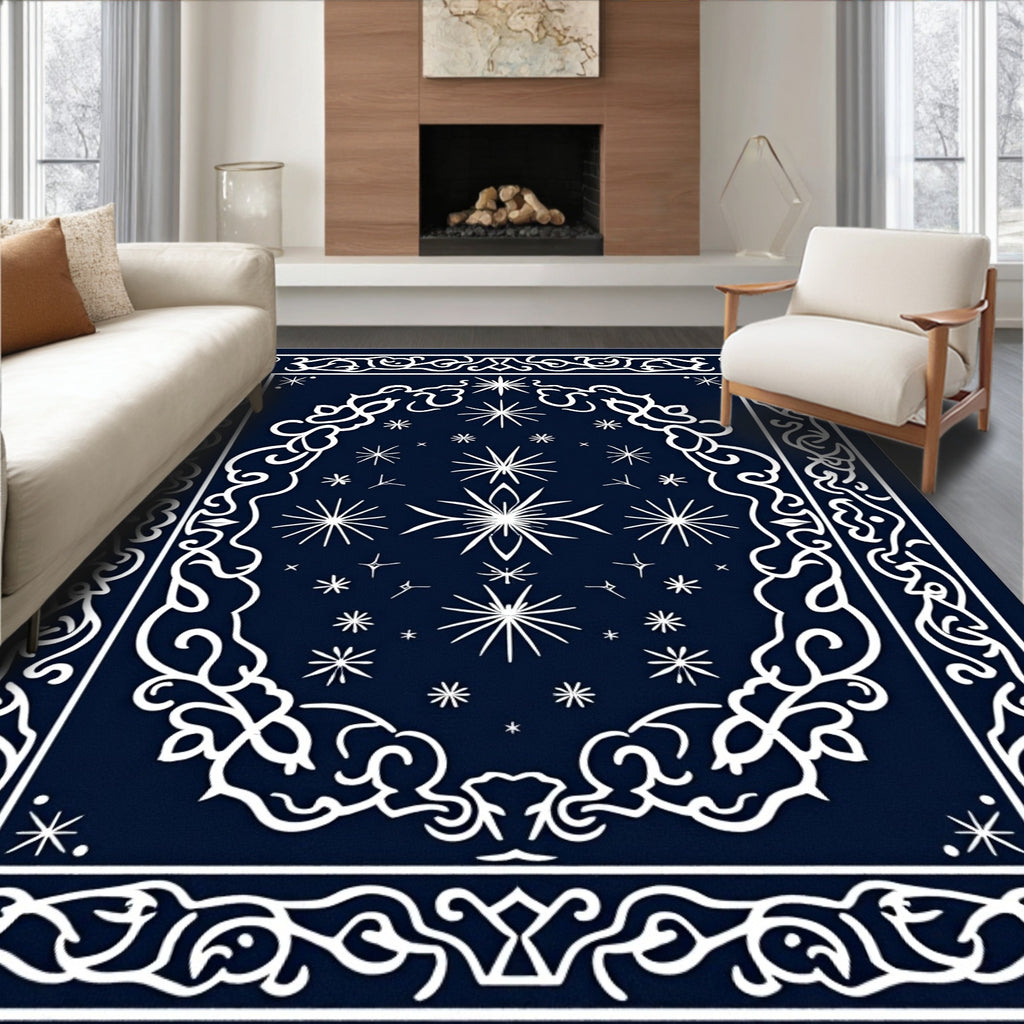Midnight Blue Starburst Mandala Rug