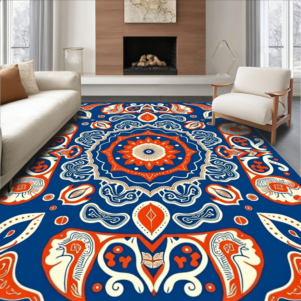 Bold Indigo Orange Medallion Kaleido Rug