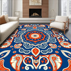 Bold Indigo Orange Medallion Kaleido Rug