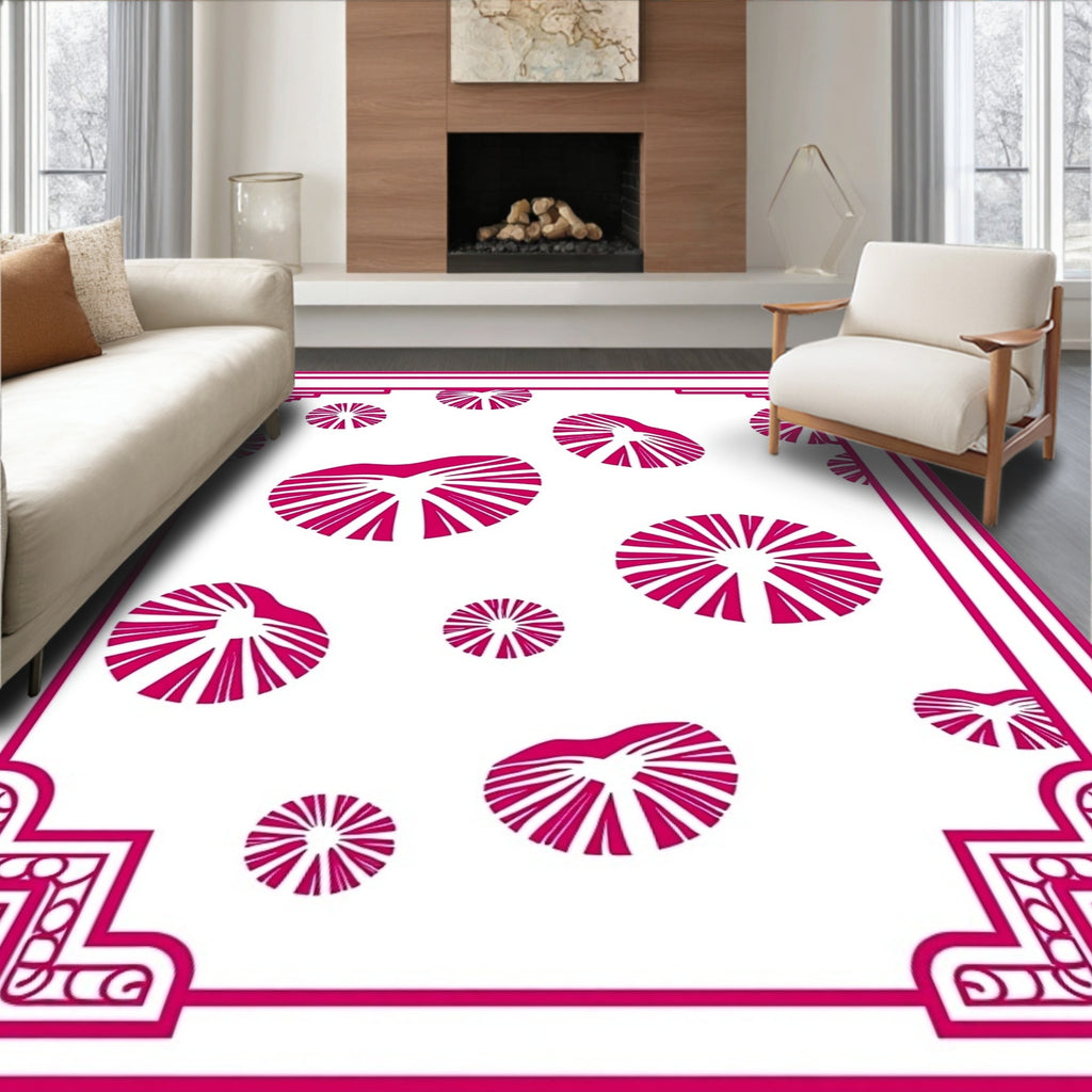 Fuchsia Sunburst Medallion Border Rug