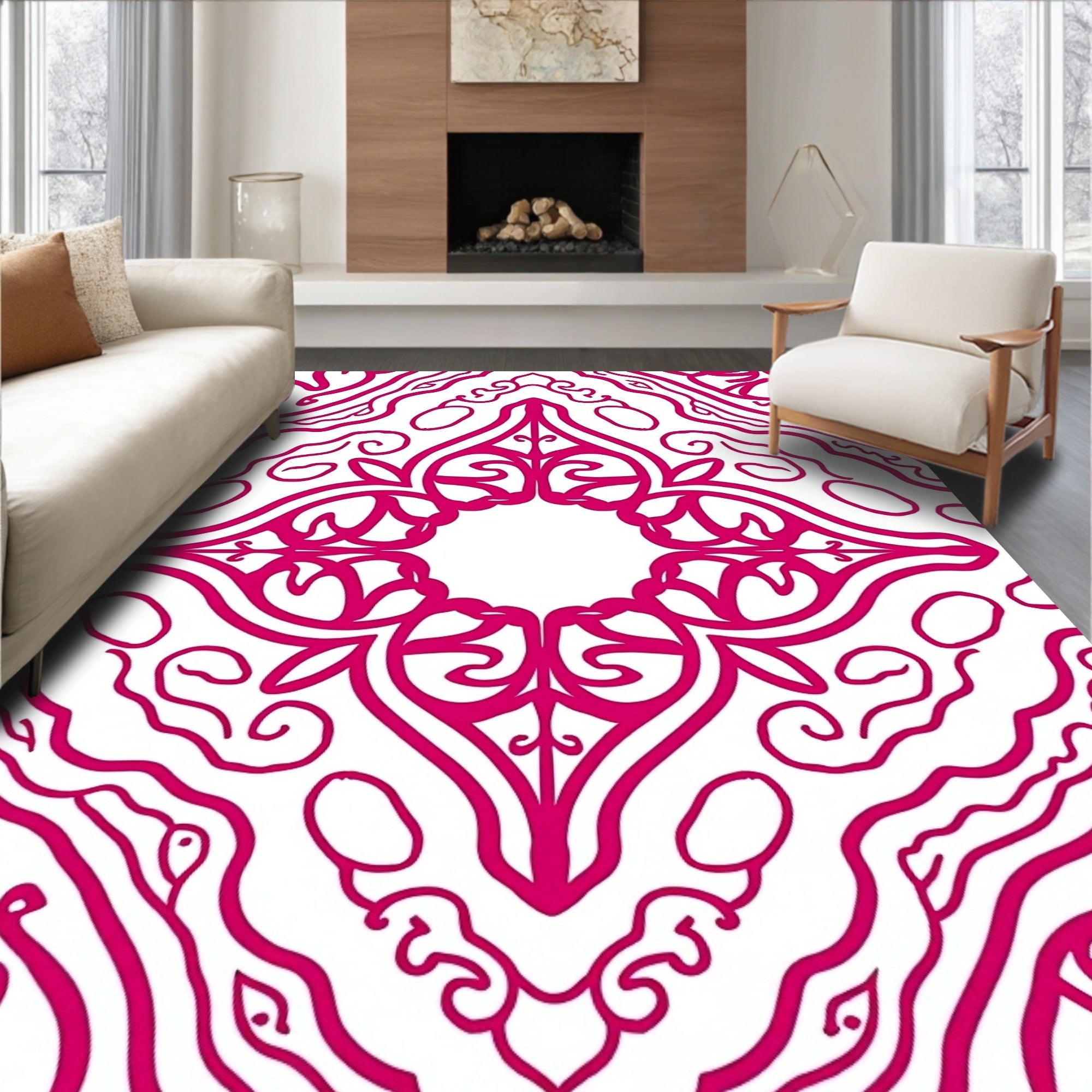 Vibrant Hot Pink Medallion Arabesque Rug