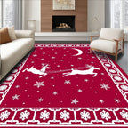 Christmas Red Sleigh Reindeer Crescent Moon Rug